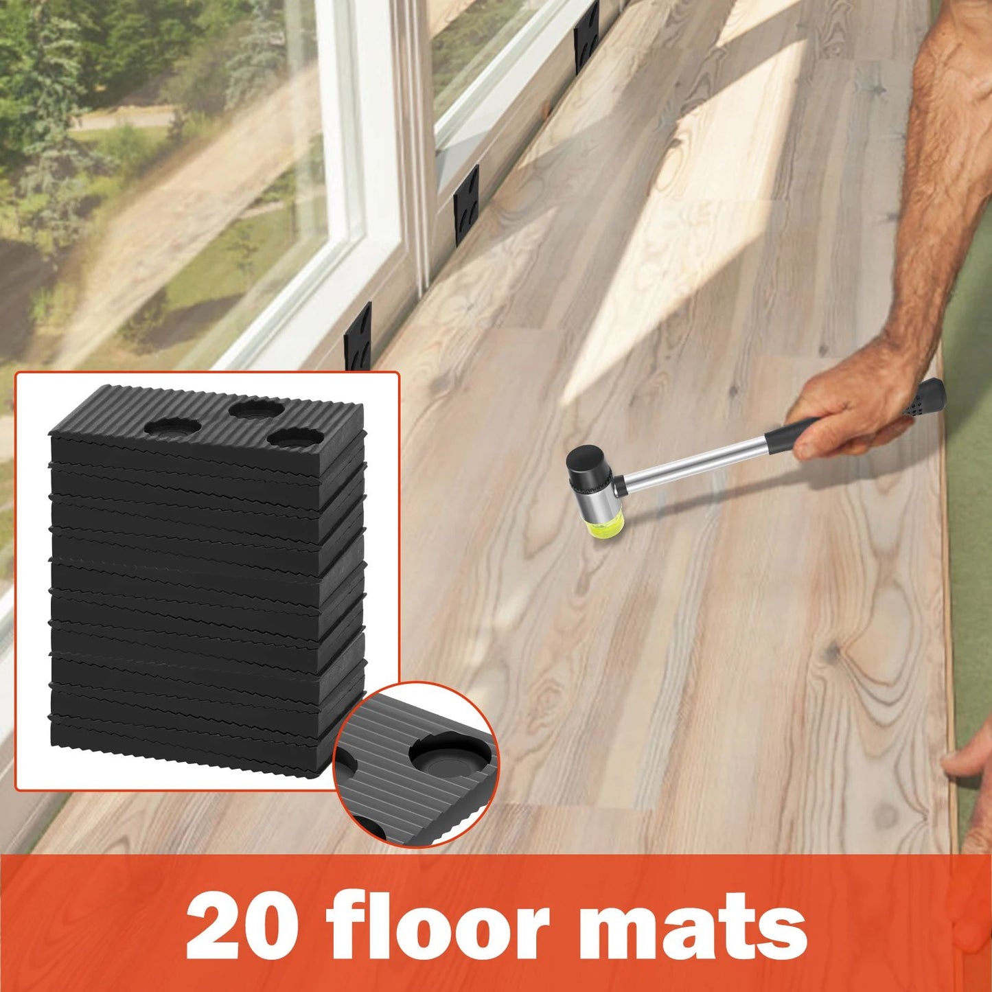 Kit de Instalação de Piso Laminado de Madeira 23 Peças Ferramenta Completa para Piso Laminado com Martelo de Dupla Face e Ferramenta de Barra de Tração Pesada