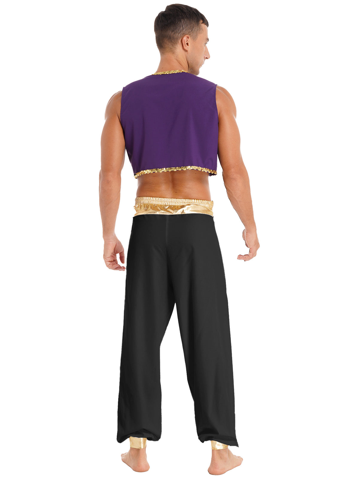 Aladin Costume Men Arabian Prince Cosplay Dress Up Waistcoat Top Harem Pants Suit Halloween Theme Party Carnival Stage Outfits