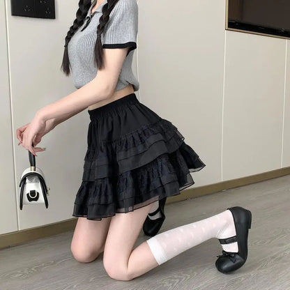 Plus Size New Style Pure Desire Aesthetic Mini Dress Net Yarn Fairy Puff Skirt High-Waisted Slimming Lace Cake A- Line Skirt ...