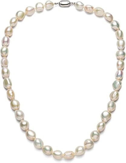 Baroque Pearl Necklace for Women 8-9mm 9-10mm AA Quality Freshwater Cultured Pearl Strand Necklace with Sterling Silver Clasp