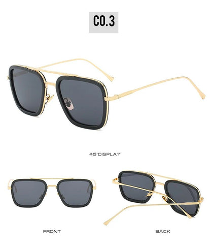 Óculos de Sol da Moda Armação Quadrada Estilo Tony Stark Óculos de Sol Feminino Masculino Quadrado Grife Óculos Retrô Masculino Iron