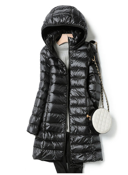 Korean Fashion Slim Remove Hooded Parka Fashionable Outerwear 2023 Winter Womens Down Jackets Long Light Thin Coat Puffer Jacket