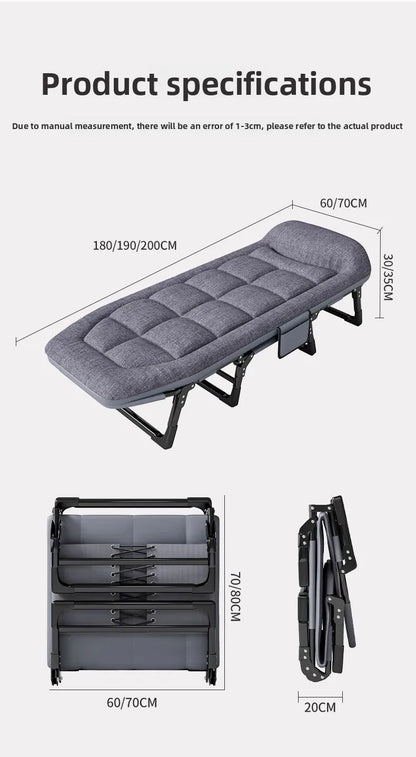 Cama dobrável para almoço, escritório, poltrona reclinável individual, portátil, acompanhante de hospital, maca, cama de solteiro para soneca com dupla finalidade