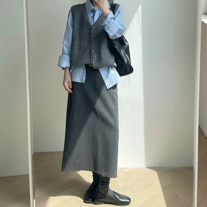 Sweater Coat Skirts 2024 Autumn and Winter New Gray Back Slit Suit Skirt Skirt