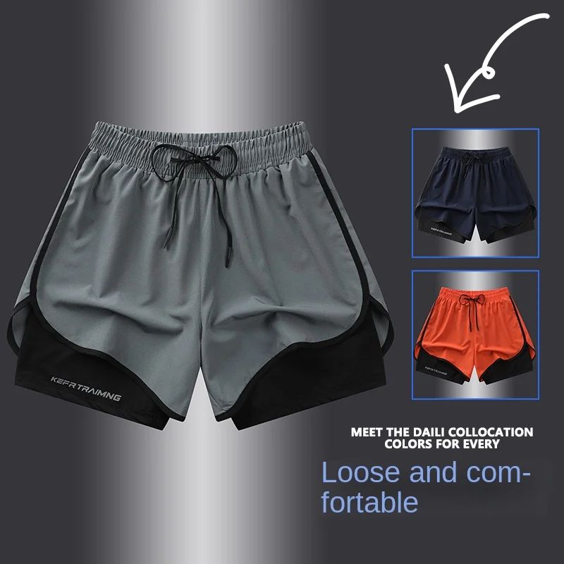 ? S-5XL ?2025 Sports Three Piece Pants Summer Popular Anti glare Double layered Sports Shorts for Men and Women Couples Ru