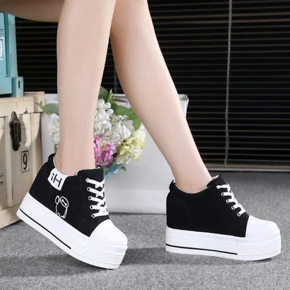 11cm New Brand Hidden Heel Platform Sneakers Women's Breathable Wedge Canvas Shoes Woman Casual Ladies Boots Zapatos De Mujer