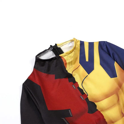 Kids Wolverine Role Play Costume Fantasy Movie Superhero Printed Zipper Bodysuit Halloween Performance Costume Party