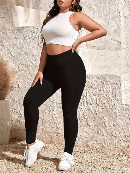 Plus Size Women's Black High-stretch Leggings Wear Nine-point Pants High-waisted Plus Fat Solid Color Small Feet Pants