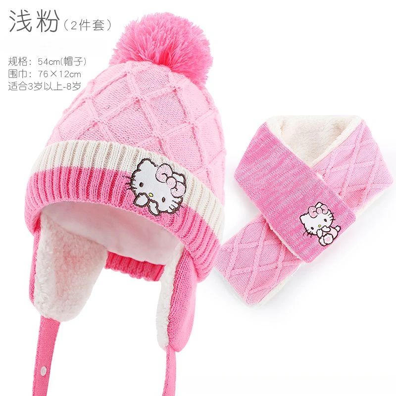 Conjunto infantil de gorro de lã e cachecol com animação da Elsa de Frozen da Disney, desenho animado, inverno, forro de veludo, espesso para manter aquecido