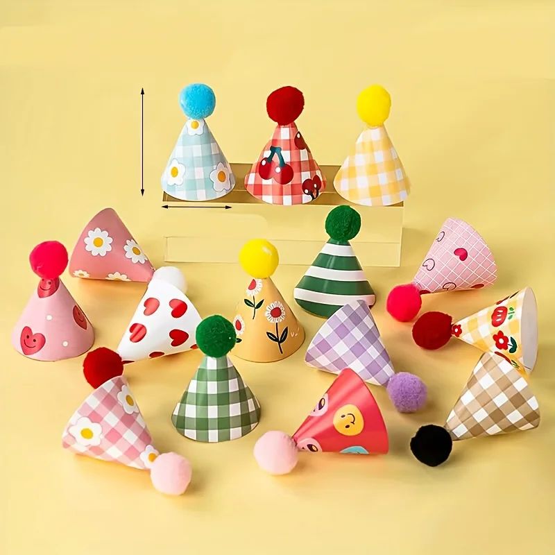 15Pcs/SET Mini Birthday Hat Cake Toppers DIY Cake Decoration Birthday Cake Top Flages Baby Shower Cupcake Toppers