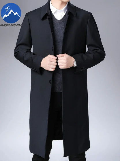 Light Luxury Long Jacket Men's Winter Business Casual Comfortable Windproof Warm Trench Coat British Streetwear Suit Male Coat