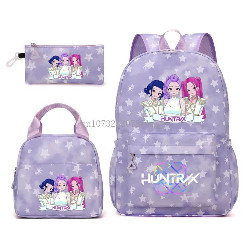 3pçs Mochilas K-pop Demon Hunters Desenho Animado Anime Escolar com Lancheira Mochilas Infantis Impermeáveis Presentes para Aluno