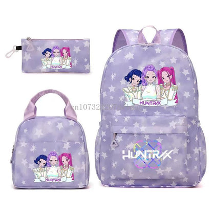 3pçs Mochilas K-pop Demon Hunters Desenho Animado Anime Escolar com Lancheira Mochilas Infantis Impermeáveis Presentes para Aluno