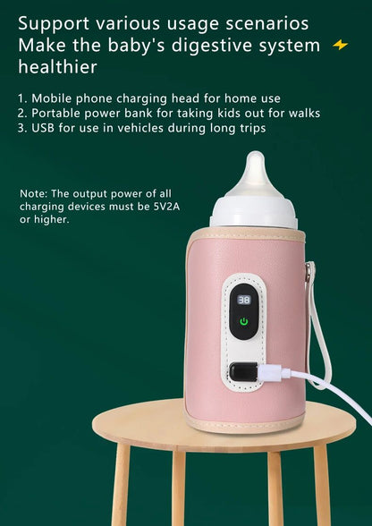 USB Baby Milk Bottle Thermal Bag Universal Digital Display Nursing Bottle Heater Portable Baby Milk Heat Keeper for Traveling