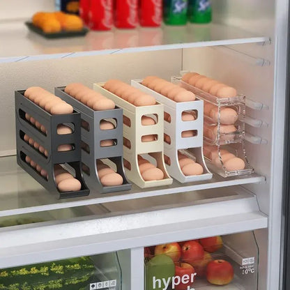 Refrigerator egg storage box, 4 layers, automatic rolling egg rack, kitchen refrigerator egg dispenser, refrigerator storage box