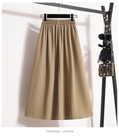 Ladies' Summer High Waist Plus Size Skirts 2026 Mid To Long Flowing Suit Skirt New Style Casual Solid Color A-line Skirt