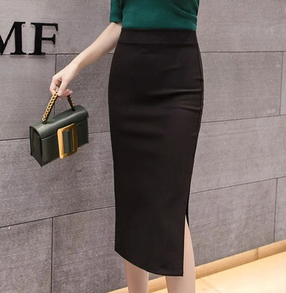 New Style Summer Fashion Elastic Waist Half-length Skirt 2025 Plus Size Women's Clothing Side-Slit Bodycon Skirts