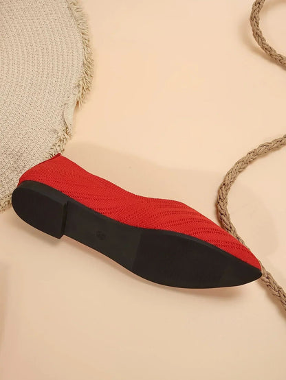 New 2024 Pointed Toe Flat Office Boat Solid Color Knitted Slip on Shoes Casual Ballet Flats Shoes Women Loafers Zapatos De Mujer