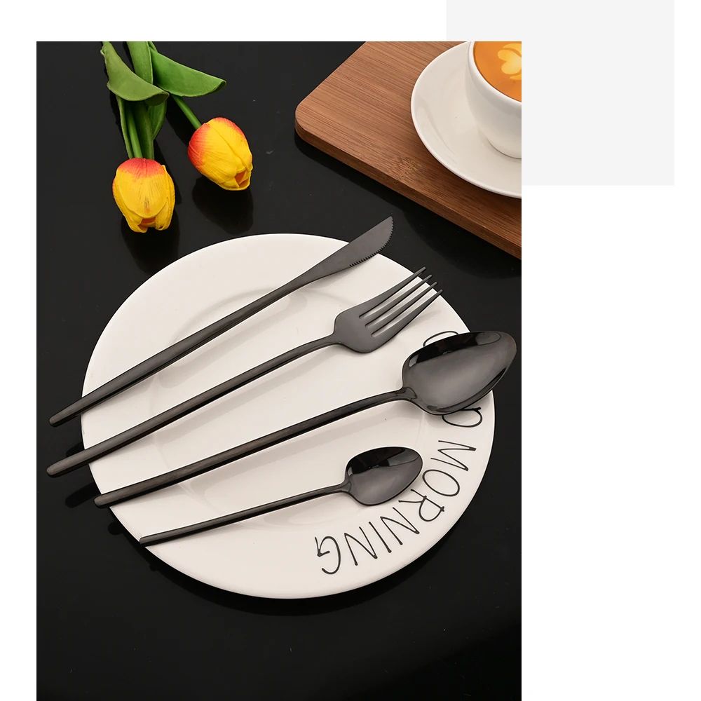 24Pcs Stainless Steel Dinnerware Set Kitchen Fork Spoon Knife Dinner Cutlery Set White Silver Western Flatware Tableware Set