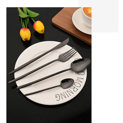 24Pcs Stainless Steel Dinnerware Set Kitchen Fork Spoon Knife Dinner Cutlery Set White Silver Western Flatware Tableware Set