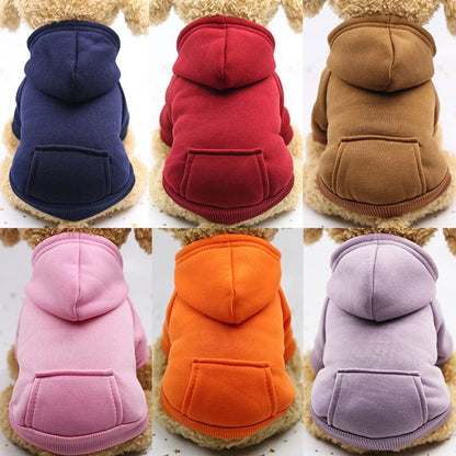Roupa de Cachorro da Moda Outono e Inverno Roupa de Estimação Pequena Engrossar Quente Cor Sólida Moletom de Duas Pernas com Capuz Produtos Casuais para Pets