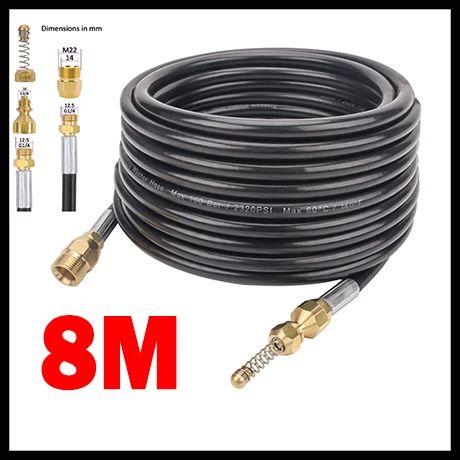 Mangueira de alta pressão para lavadora de tubos, cabo de limpeza de água, dreno de esgoto, kit de tubo injetor de esgoto, conector de rosca macho M22 para Kranzle