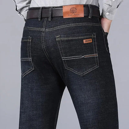 Calça Jeans Masculina Reta Masculina 2025 Nova Elástica Slim Fit Calças Confortáveis Macias de Negócios Calças Jeans Masculinas de Marca