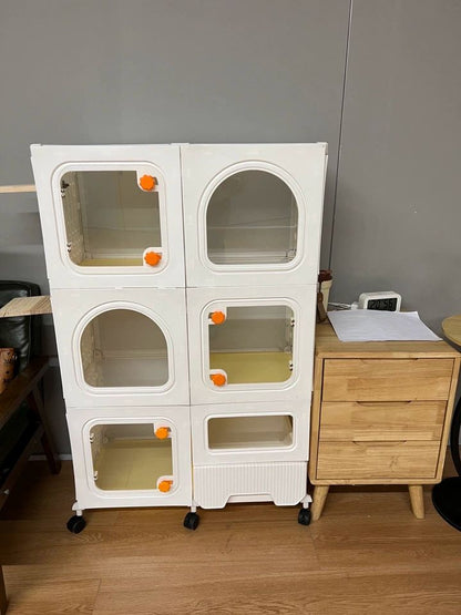 Gaiola Compacta para Gatos com Banheiro Tudo-em-Um Casa de Gatos Interna para Pequenos Espaços Mansão de Gatos com Economia de Espaço Placa de Caverna DIY Vila para Gatos