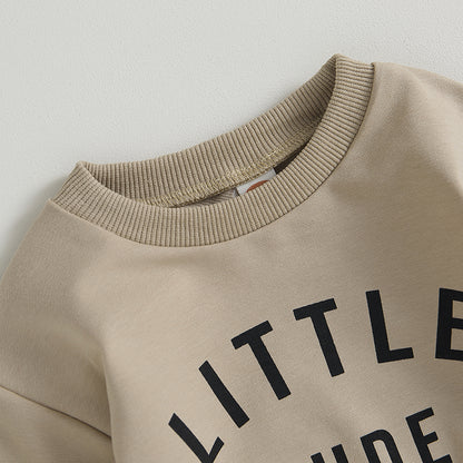Roupas de Outono Inverno para Bebês Meninos, Conjunto de 2 Peças de Moletom de Manga Comprida com Estampa de Letra "Little Dude" e Calças
