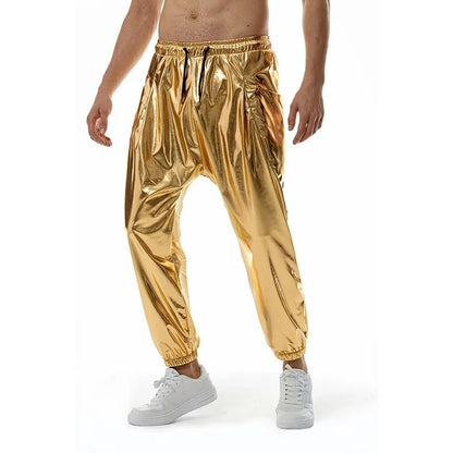 Adults Men's Shiny Metallic Suits Adult Disco Outfit Jacket Pants Halloween Dress Up Nightclub Dance Rave Cosplay Costume