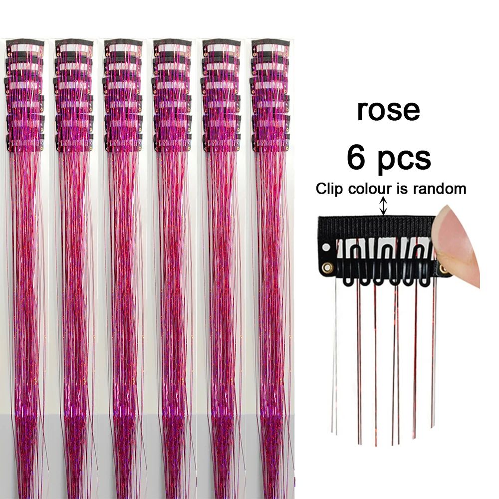 6 peças de extensões de cabelo com presilha Tinsel, pacote com 6 peças de Tinsel para cabelo de 20 polegadas, extensões de cabelo com glitter resistentes ao calor