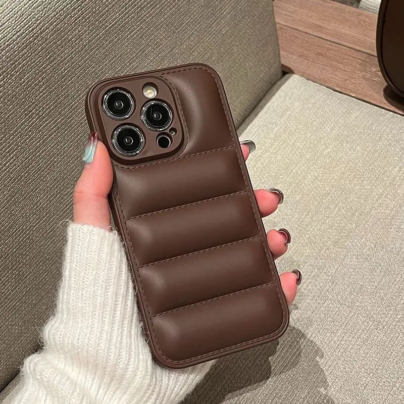 Luxury Down Jacket fine hole silicon case for iPhone 16 15 14 13 12 11 XR XS Pro Max Plus soft protection phone cover for winter