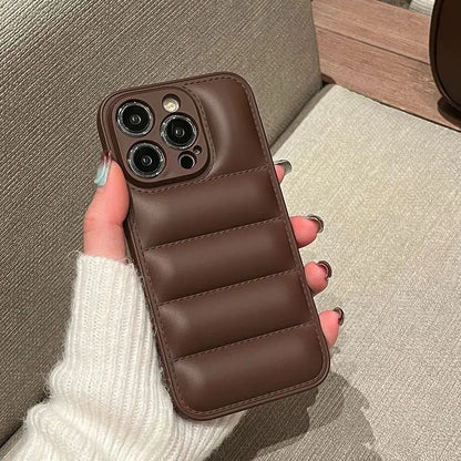 Luxury Down Jacket fine hole silicon case for iPhone 16 15 14 13 12 11 XR XS Pro Max Plus soft protection phone cover for winter