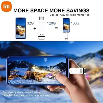 Xiaomi 16TB USB 3.2 Flash Drive 520MB/s High Speed 2 in 1 Type C OTG Pen Drive Waterproof Large Storage for Phone Computer PC