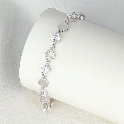 Pulseira de Luxo Coração Vazado Prata 925 Zircônia para Mulheres Joias de Festa Presentes de Moda Coreana Doce e Estilosa
