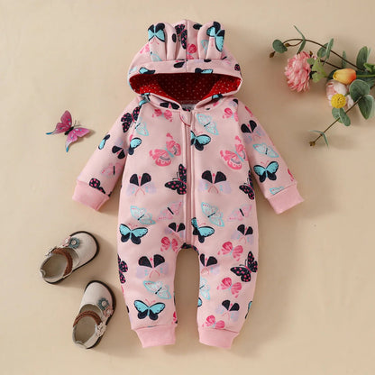 Newborn Baby Romper Love Printed Clothes Hooded Children Girl 0-1 Years Autumn Spring Infant Boy Jumpsuit Outfits 3 6 Months