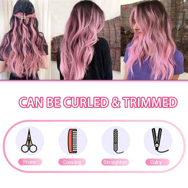 10 Pcs Extensões de Cabelo Rosa Sintético 22 Polegadas Liso Cabelo Colorido com Clipe Destaque para Festa de Crianças e Mulheres Presente