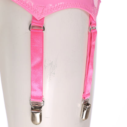 Womens Garters Latex Skirts Ladies Suspender Belt Wet Look Patent Leather Mini Skirts Garters with Metal Clips Clubwear Costume