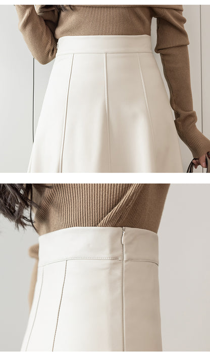 Seoulish Black Faux PU Leather Women's A-Line Skirts 2023 New Autumn Winter High Wasit Solid Chic Umbrella Office Skirts Female