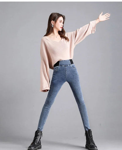 PTKPCC New Elastic Waist Skinny Jeans Women Spring Slim Stretch Denim Pants Vintage Pencil Vaqueros Mom Pantalones De Mujer