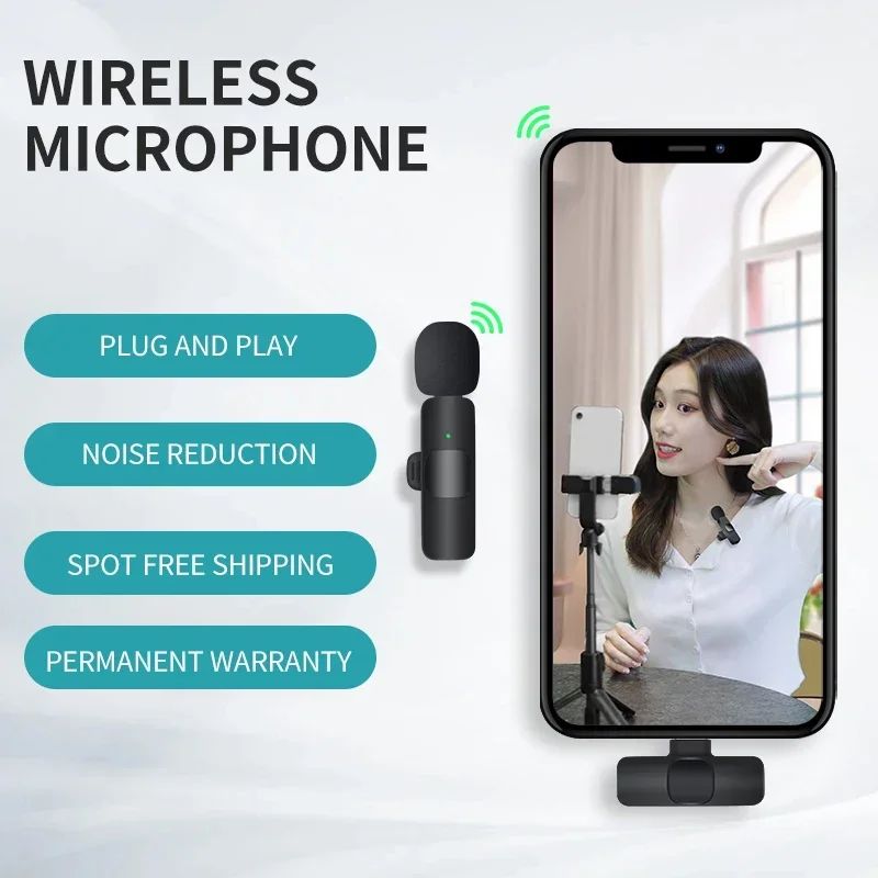 Microfone de Lapela Sem Fio Basix Gravação de Áudio Mini Microfone de Lã Substituível à Prova de Vento para iPhone 16 Gravar Vlog YouTube