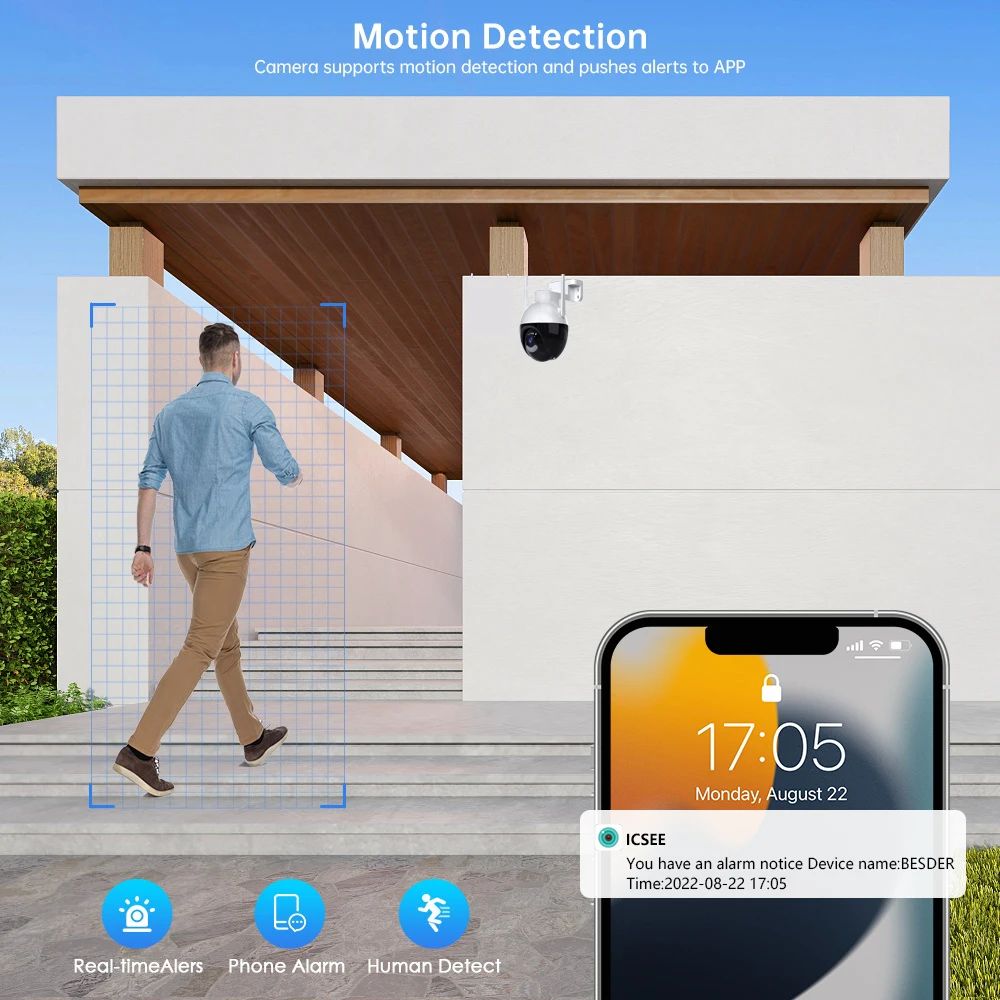 4K 8MP WiFi PTZ IP Camera Human Body Detection Indoor Outdoor Waterproof Color Night Vision Home Security Surveillance System