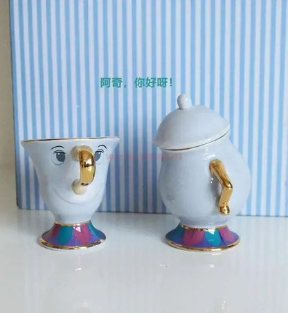 Disney Teapot Cute Cartoon Beauty And The Beast Coffee Pots Mug Mrs Potts Chip Cup Tea Cup Pots One Tea Set Droshipping Desk Gif