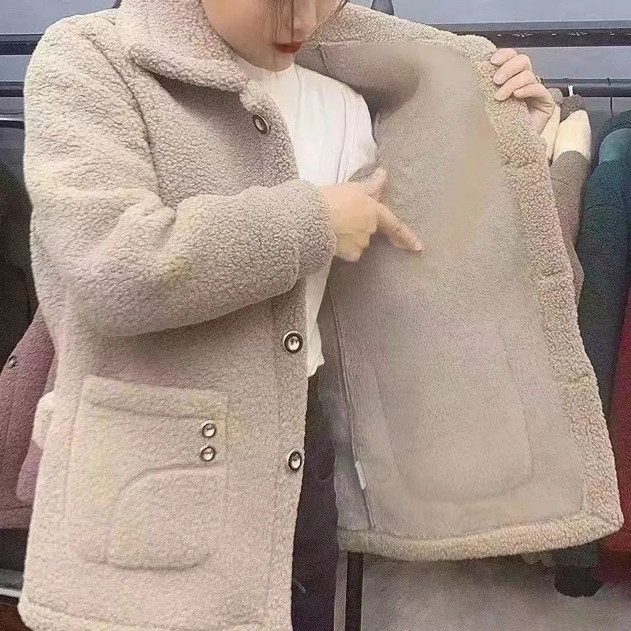 Thickened Faux Fur Sheepskin Warm Outerwear Jacket for Middle-Aged And Elderly Women Autumn Winter New Style Leather Coat