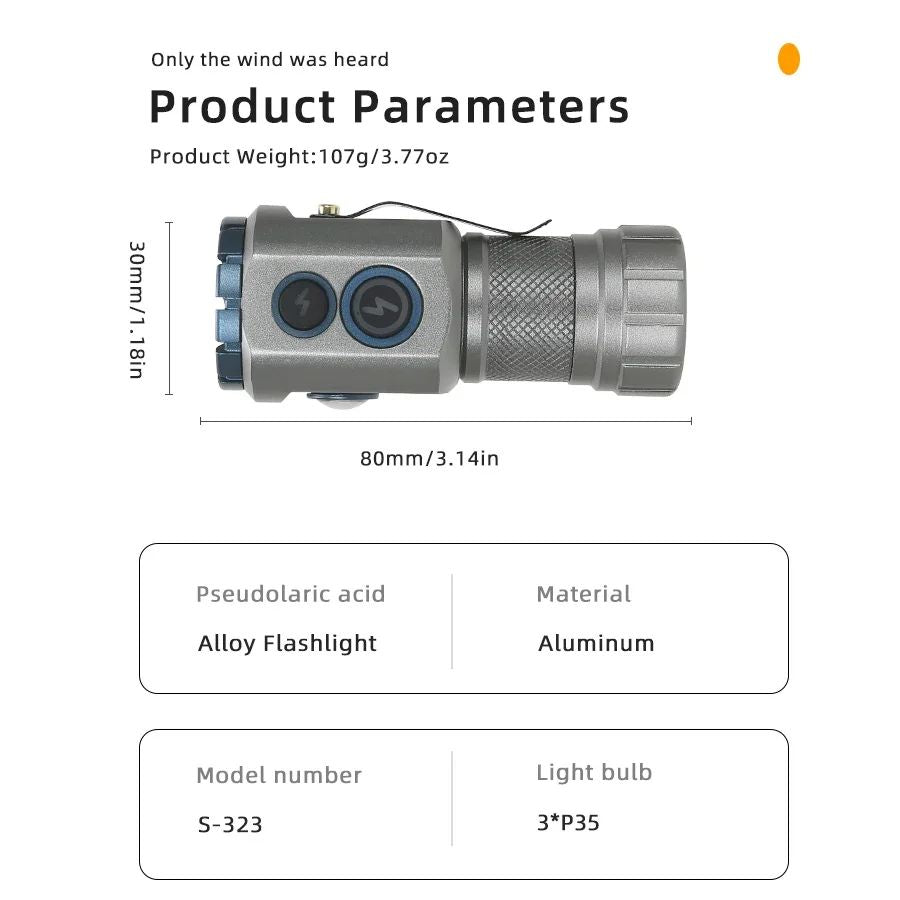 Mini EDC Flashlight 2000LM 18350 Battery USB Rechargeable LED Flashlight with Tail Magnet RGB Side Lamp Camping Emergency Lamp