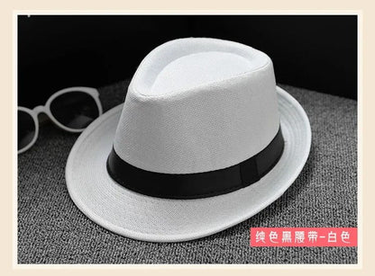 Fashionable Elegant Vintage Unisex Classic Summer Hat with Brim for Men and Women in Black, White, Red, Panama Top Jazz Beach Fe