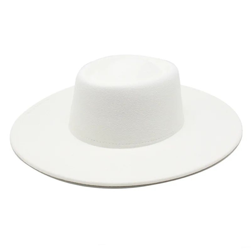 Classic British Style 9.5CM Big Wide Brim Fedora Hat For Women Fashion Autumn Winter Felt Church Hats Wedding Dress Jazz Cap