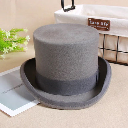 Men's Wool Fedora Hat - Classic Top Hat with Strap, Elegant Steampunk Panama Cap for Gentleman, Unisex Versatile Fashion