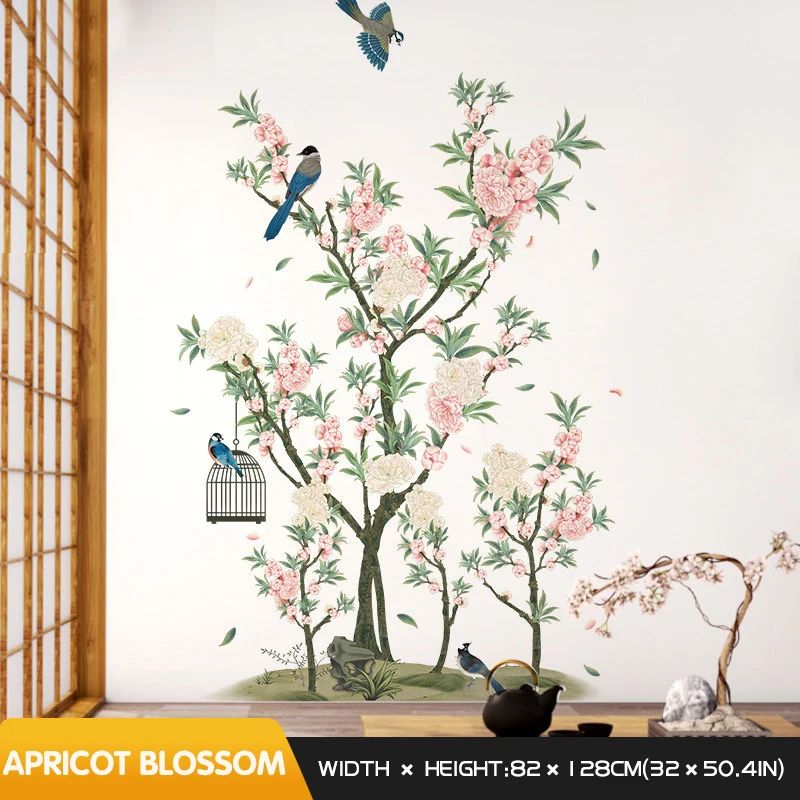 Ink Wall Stickers Wash Peach Blossom For Living Room Bedroom Home Flower Background Wall Decor Self-adhesive Sticker Wallpaper