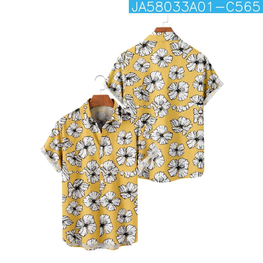 2024 Hawaiian Shrimp Print Men's Shirt for Shrimp Cartoon Short Sleeve Shirt Hawaiian Summer Beach Vacation Top Breathable